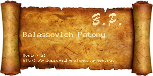 Balassovich Patony névjegykártya